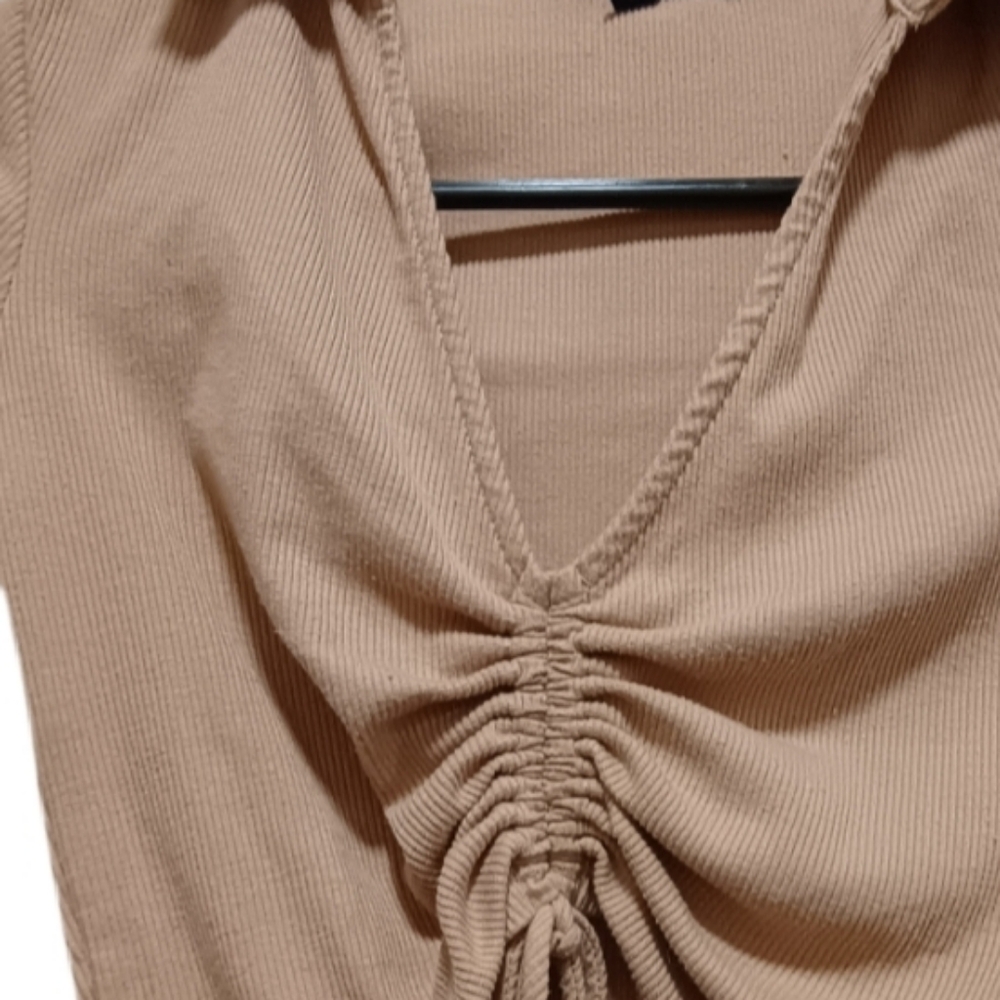 Mixed Threads Stylish Tan Ruched Crop Top - Picture 3 of 3
